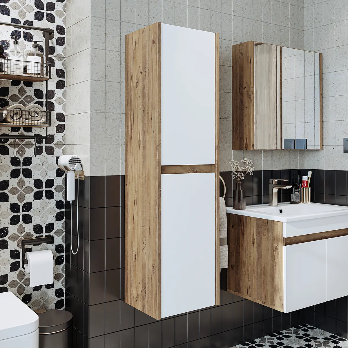 Roomart Badezimmer Hochschrank 35 cm breit – Badregal & Badschrank in 5 Farben | Stauraum für Bad & Gäste-WC