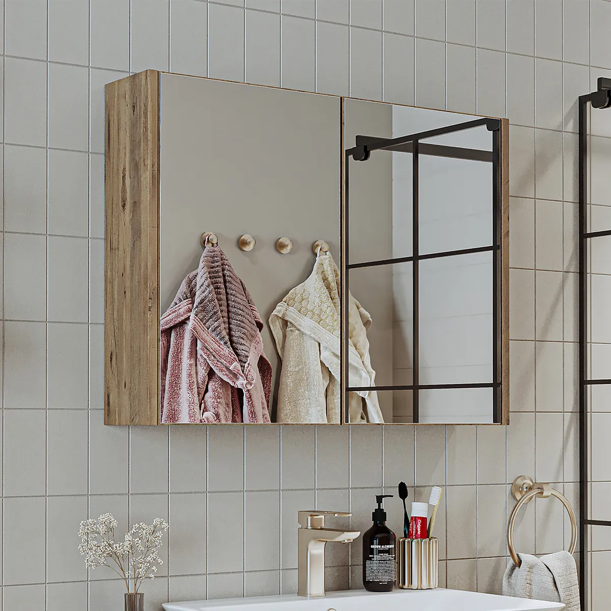 Roomart Badezimmer Spiegelschrank 60 cm oder 80 cm – Badmöbel mit Soft-Close – Weiß & Eiche