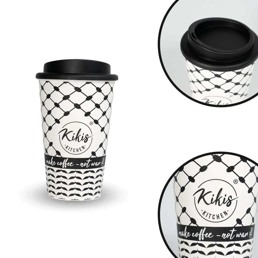 Kikis Coffee To Go Mehrweg Becher - Kufiye schwarz/weiß