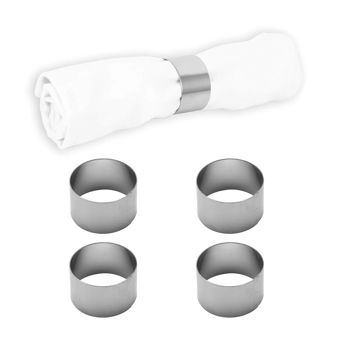 Serviettenring-Set aus Edelstahl, Kreis-design, Serviettenhalter, Serviettenschnallen, Ø 4 cm, 4 teilig
