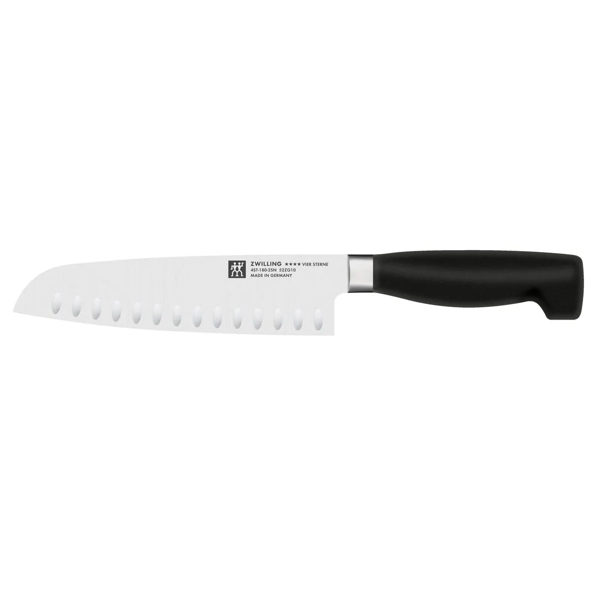 **** VIER STERNE Santoku mit Kullen 18 cm, Kullenschliff