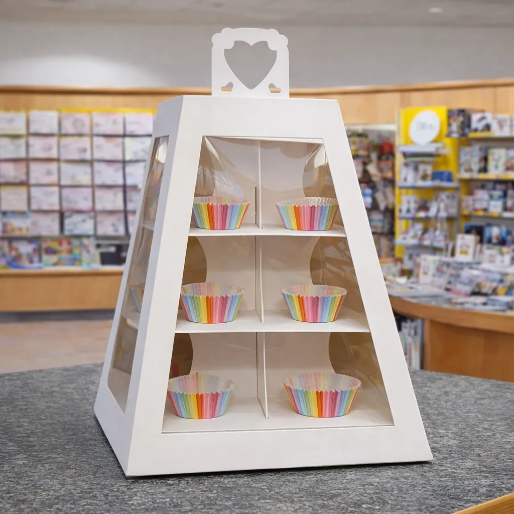 Etagere aus Karton mit Tragegriff und Sichtfenster – 4 Etagen