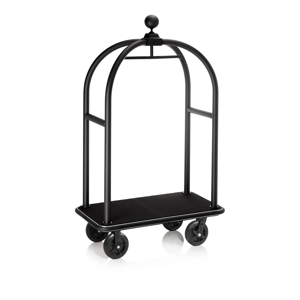 Gepäckwagen Drift, 112 x 60 x 191 cm, schwarz, schwarzer Teppich, Chromnickelstahl 18/8