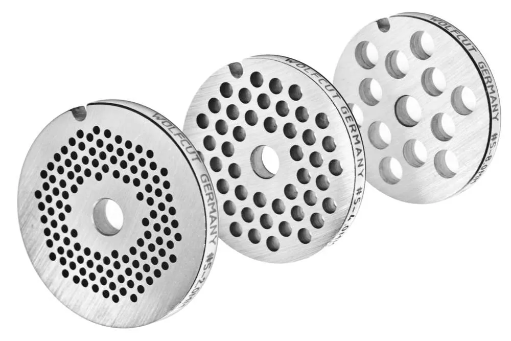 WOLFCUT - Fleischwolfscheibensatz 2 mm + 4 mm + 8 mm Bohrung kompatibel mit allen gängigen Fleischwolf Marken Größe 5