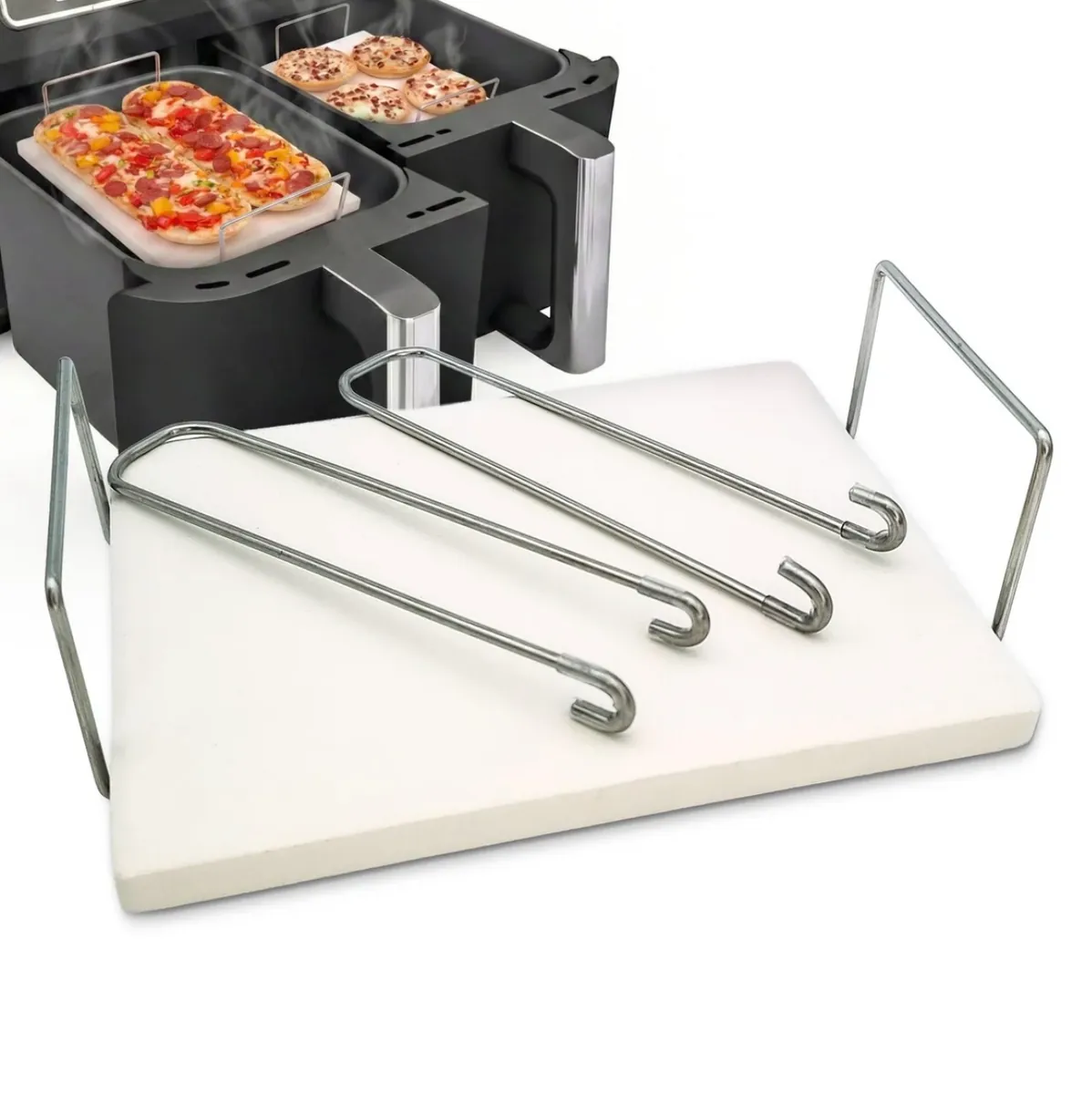 WunderFry® Airfryer-Pizzastein mit Edelstahlrahmen