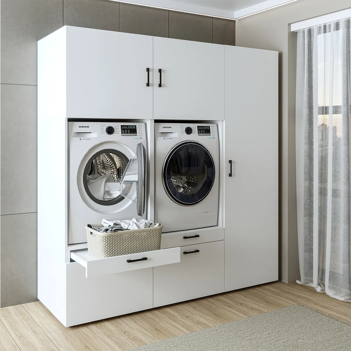 Roomart Waschmaschinenschrank SERIE 2, 194 cm, Doppelschrank mit Hochschrank, in 3 Farben