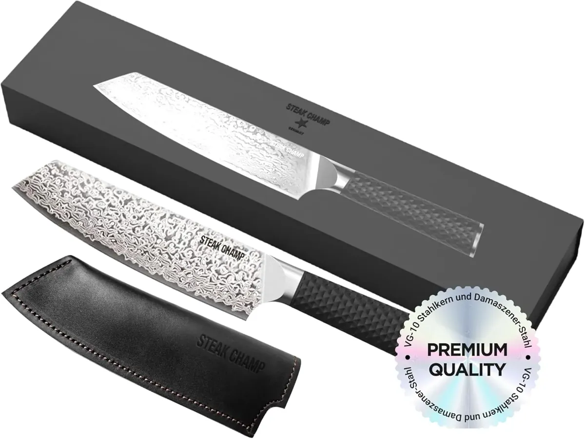 Damast Kochmesser 20cm „WAGYU“ mit Lederscheide