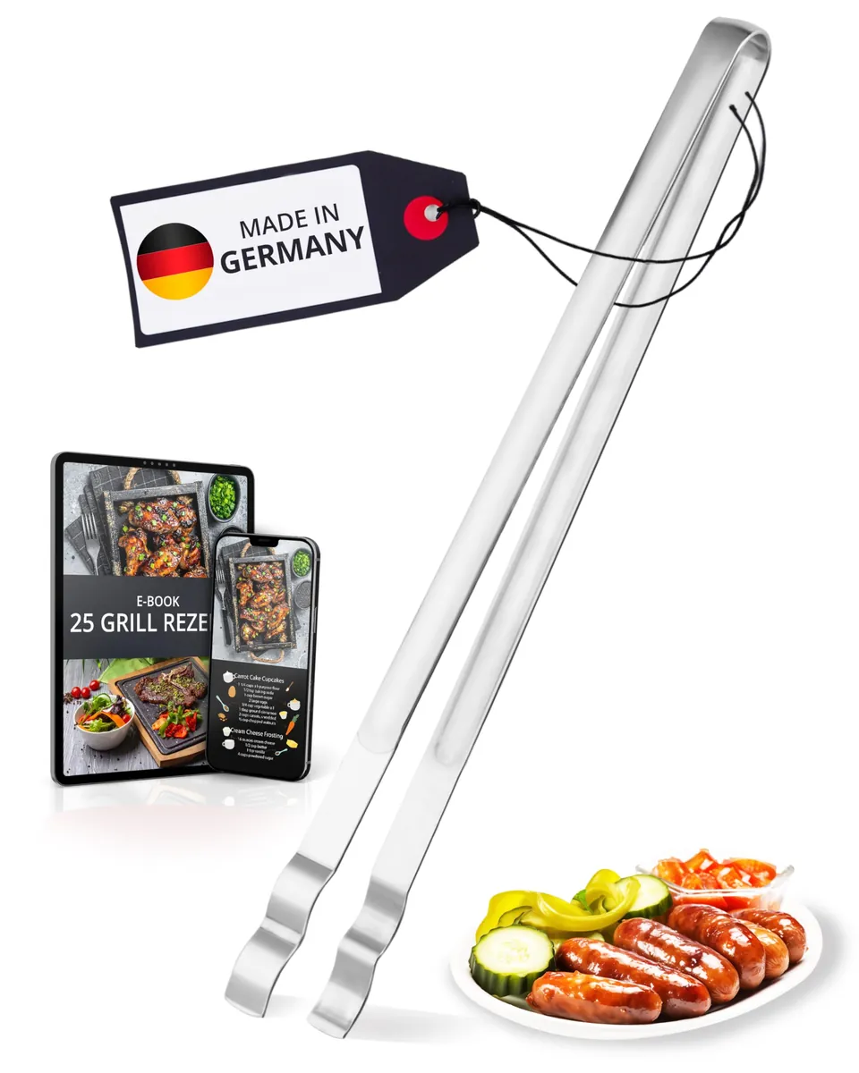 Thiru Grillzange gerade 36 cm – Edelstahl-Zange einteilig geformt mit rutschfestem Greifsystem