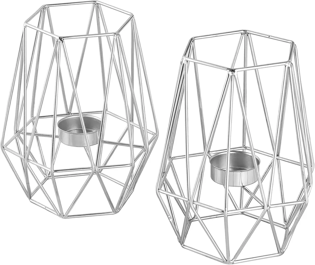 2-teiliges Teelicht-/ Kerzenhalter Set "Vintage Big", Geometrisches Design, Votiv Kerzenhalter
