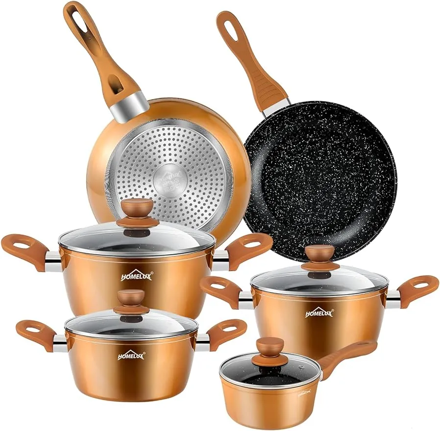 10tlg Induktions-Töpfe Set Homelux KoHerdartenchtopfset aus Aluminiumguss mit Antihaftbeschichtung, inkl. Deckel. PFOA frei, für alle