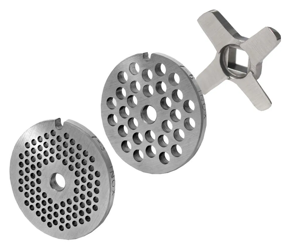 WOLFCUT - Fleischwolfscheibensatz 3 mm + 6 mm Bohrung und ein Kreuzmesser kompatibel mit allen gängigen Fleischwolf Marken Größe 7