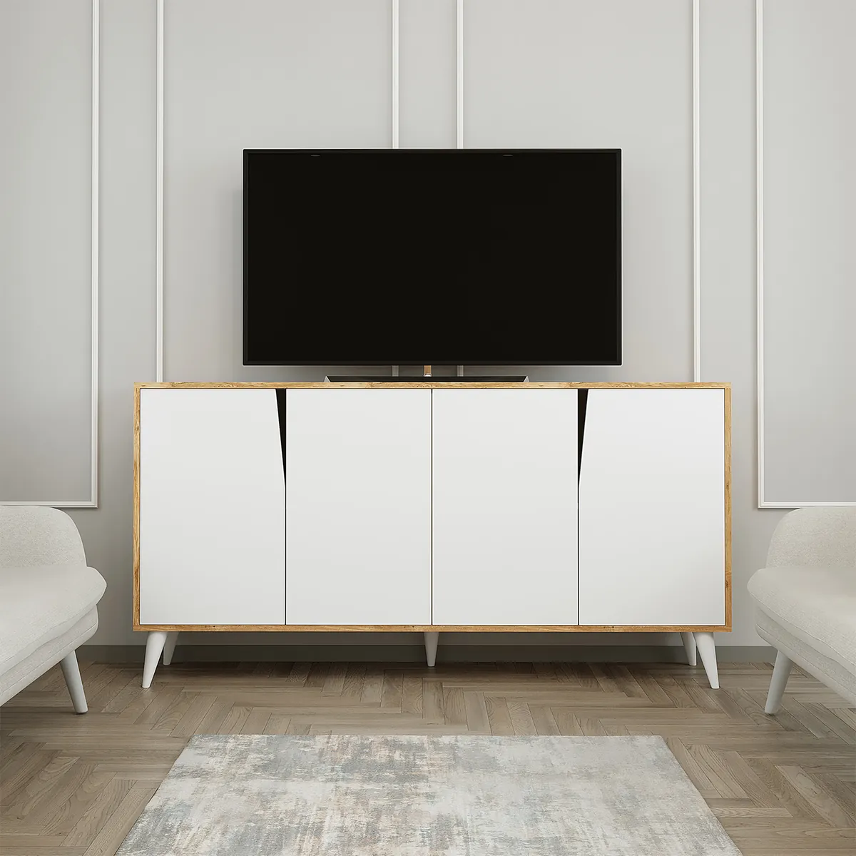 Roomart Sideboard OSPINA, 180 cm, mit 4 Fächern, in Weiß-Eiche