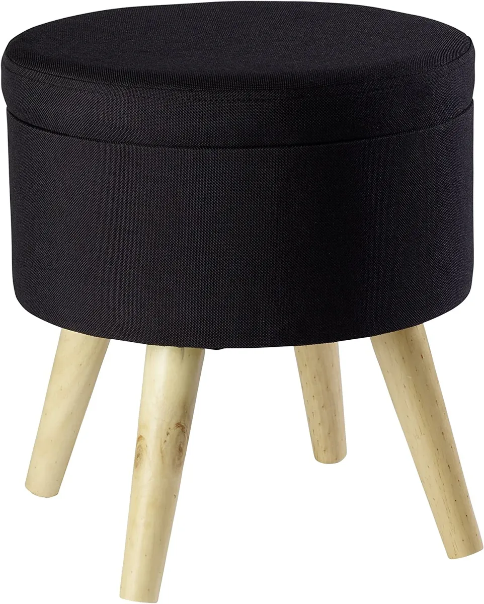 Sitzhocker "Max" mit Holzfüßen und Stauraum