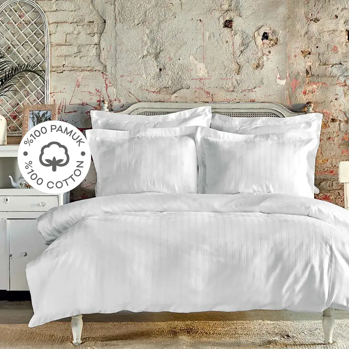 Karaca Home Charm Bold Weiß Satin Doppelbett Bettwäsche Set
