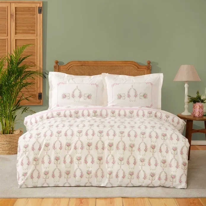 Karaca Home Alfia Powder 100% Baumwolle Doppel-Bettbezug Set