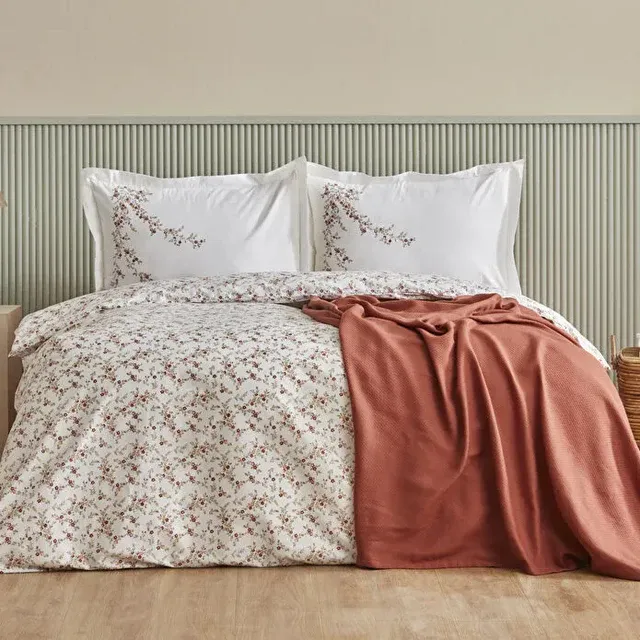 Karaca Mizu Bettwäsche-Set aus 100 % Baumwolle mit Tagesdecke, Doppelbett, Mehrfarbig