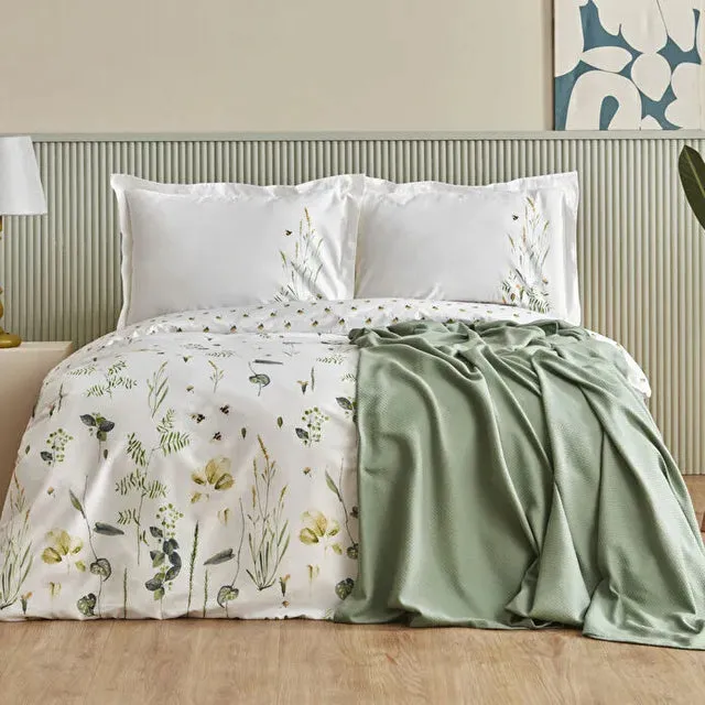 Karaca Herbal Bettwäsche-Set aus 100 % Baumwolle mit Tagesdecke, Doppelbett, Grün