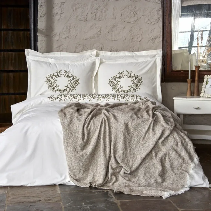 Karaca Home Casandra 100 % Baumwolle Doppelbett Bestickte Bettwäsche Set Ecru