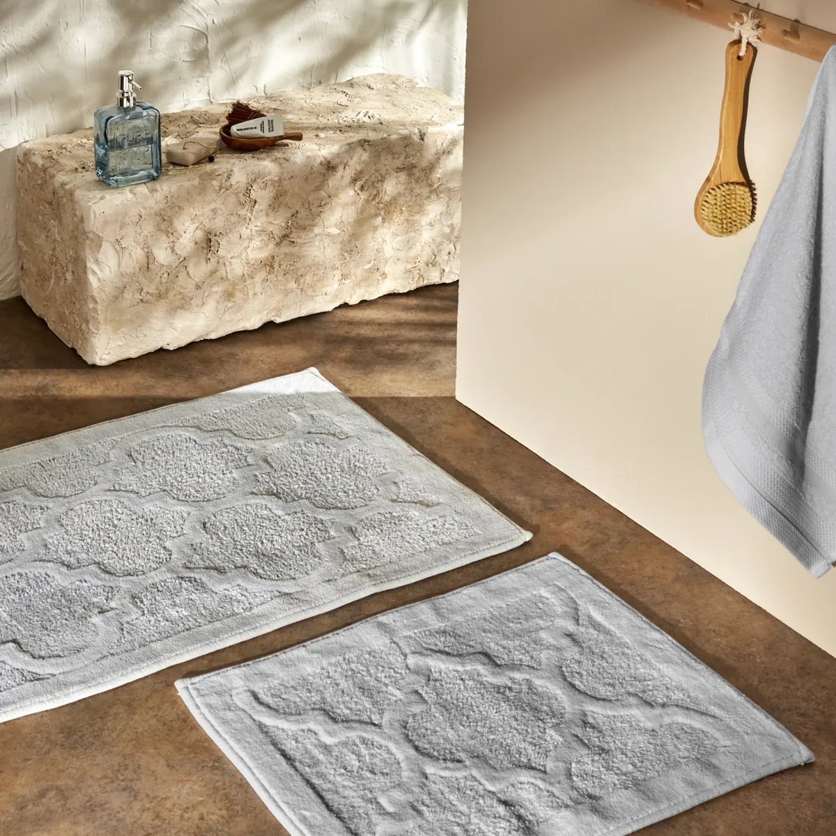 Karaca Home Katy 2-teiliges Badezimmer-Matten-Set Grau