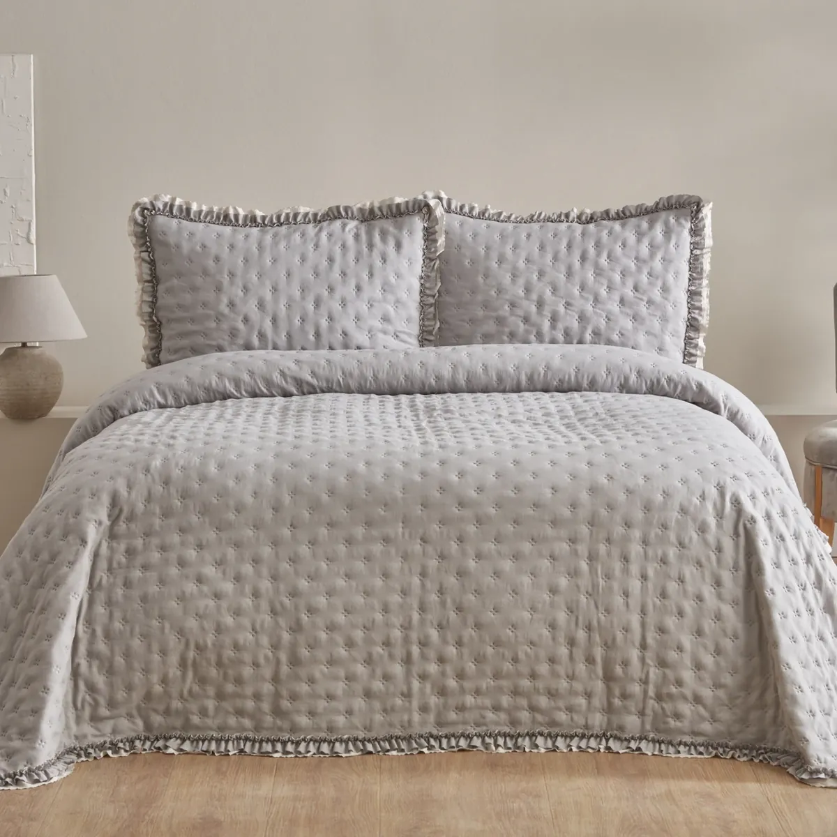 Karaca Home Viona Doppelbett-Bettüberwurf-Set Grau