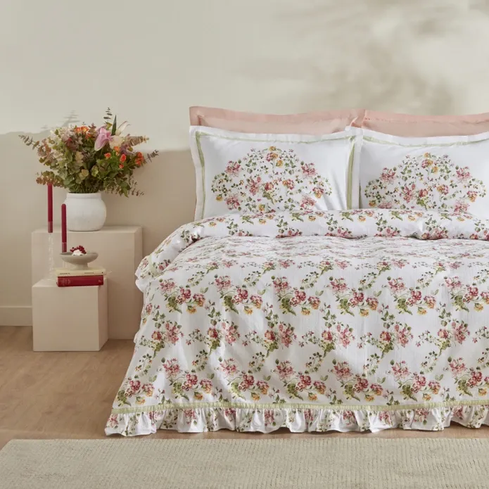 Karaca Home Emilie 100% Baumwolle Doppelbettdecken-Set - Rosa
