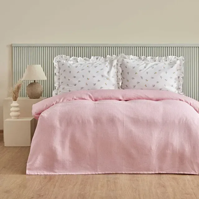 Karaca Lidya Bettwäsche-Set aus 100 % Baumwolle, Doppelbett, Rosa