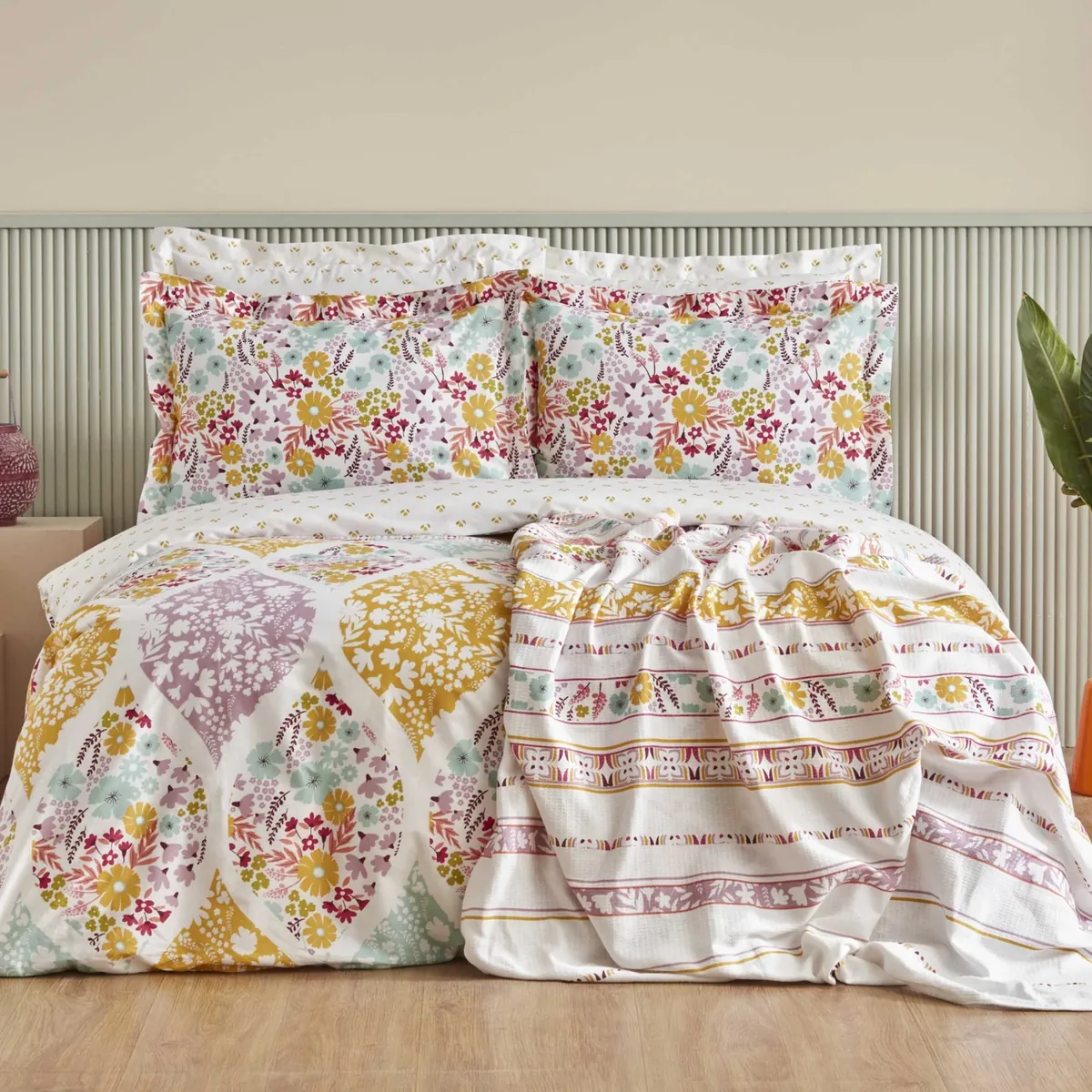Karaca Home Nido 100% Baumwolle Doppelbett Duvet-Pike Set Multicolor