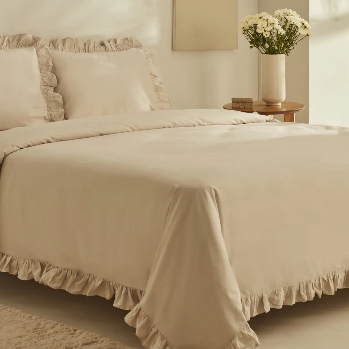 Karaca Home Pure Ruffle 100% Baumwolle Doppel Bettbezug Set Ecru
