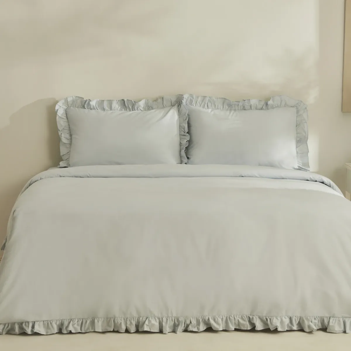 Karaca Home Pure Ruffle 100% Baumwolle Doppelbett-Bettwäsche-Set Hellblau