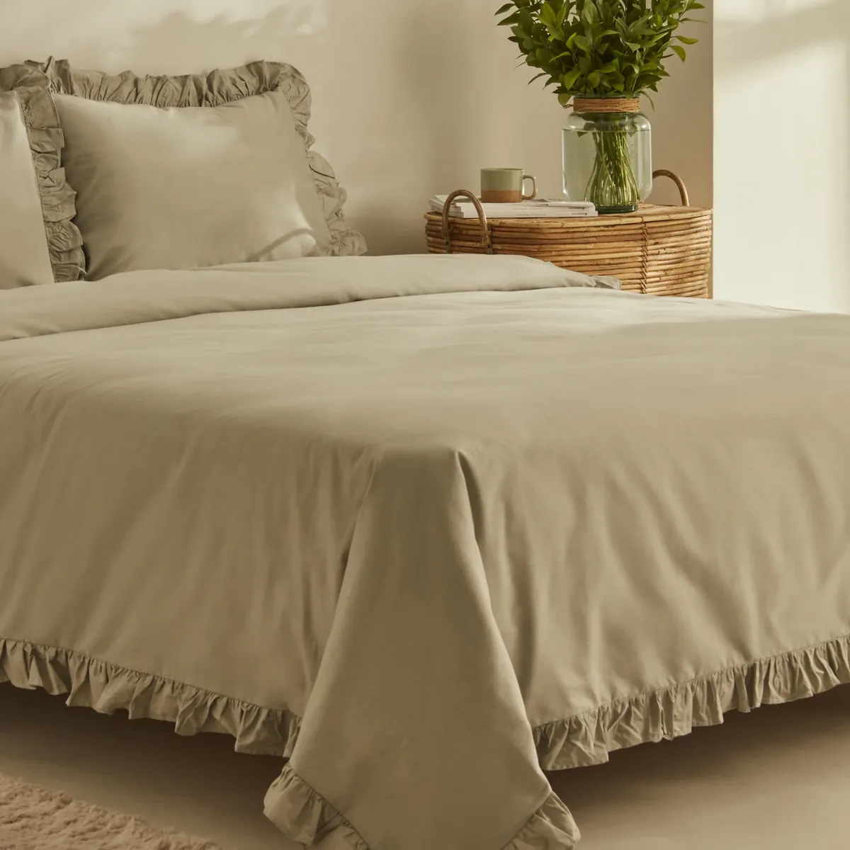 Karaca Home Pure Ruffle 100% Baumwolle Doppel Bettbezug Sage