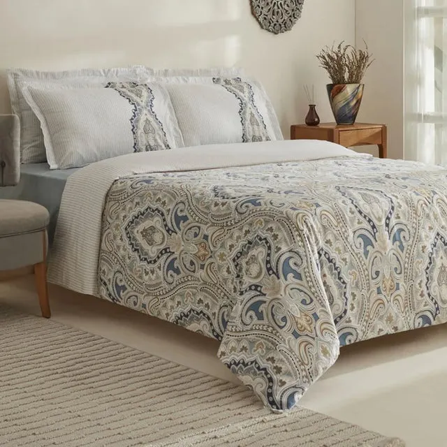 Karaca Lemy Bettwäsche-Set aus 100 % Baumwoll-Satin, Einzelbett, Blau