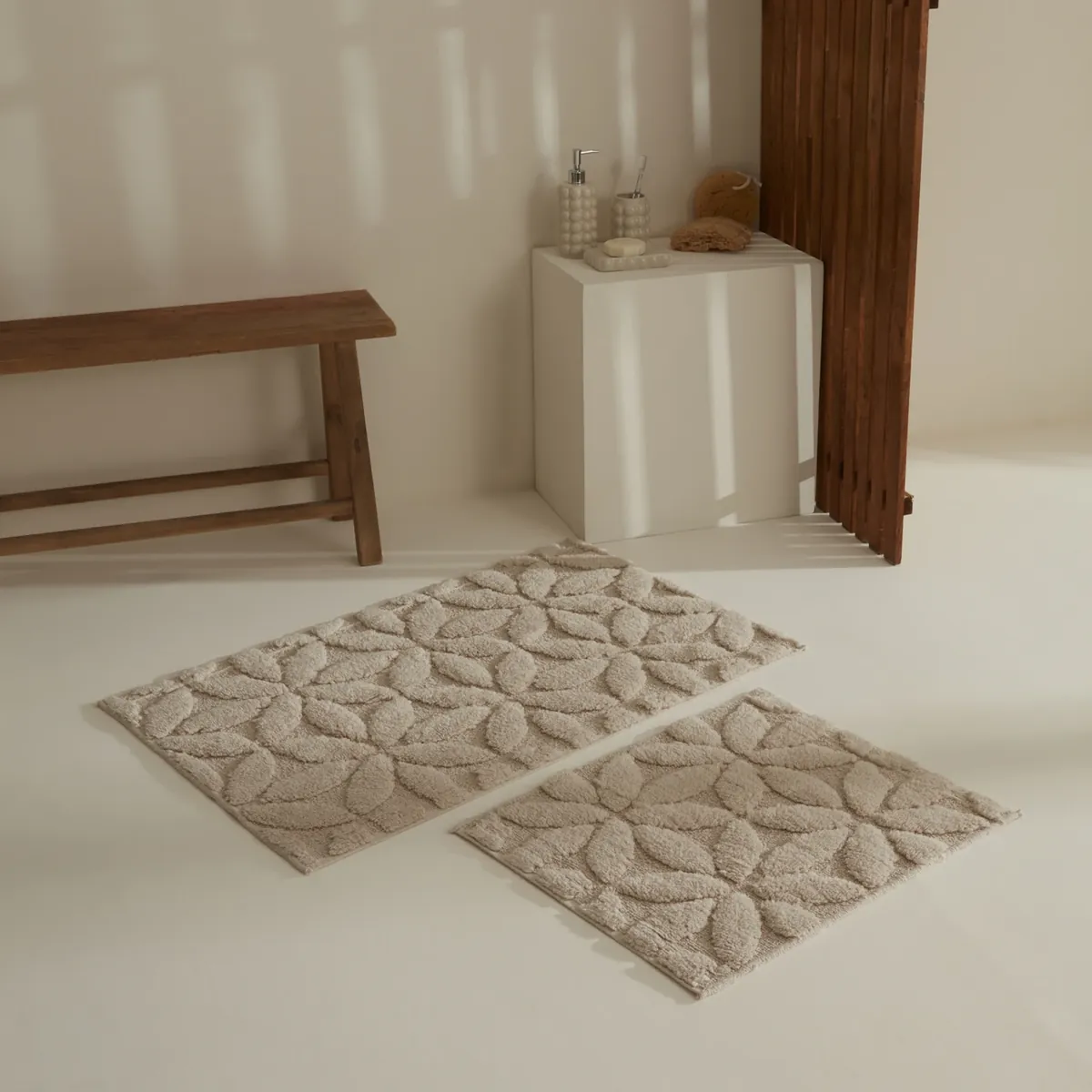 Karaca Home Berlin, 2-teiliges Badteppich Set, Stein