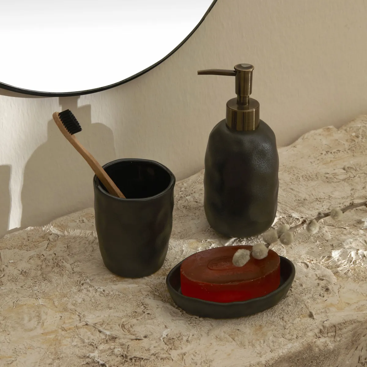 Karaca Home Tracy 3-teiliges Badezimmer-Accessoire-Set Schwarz