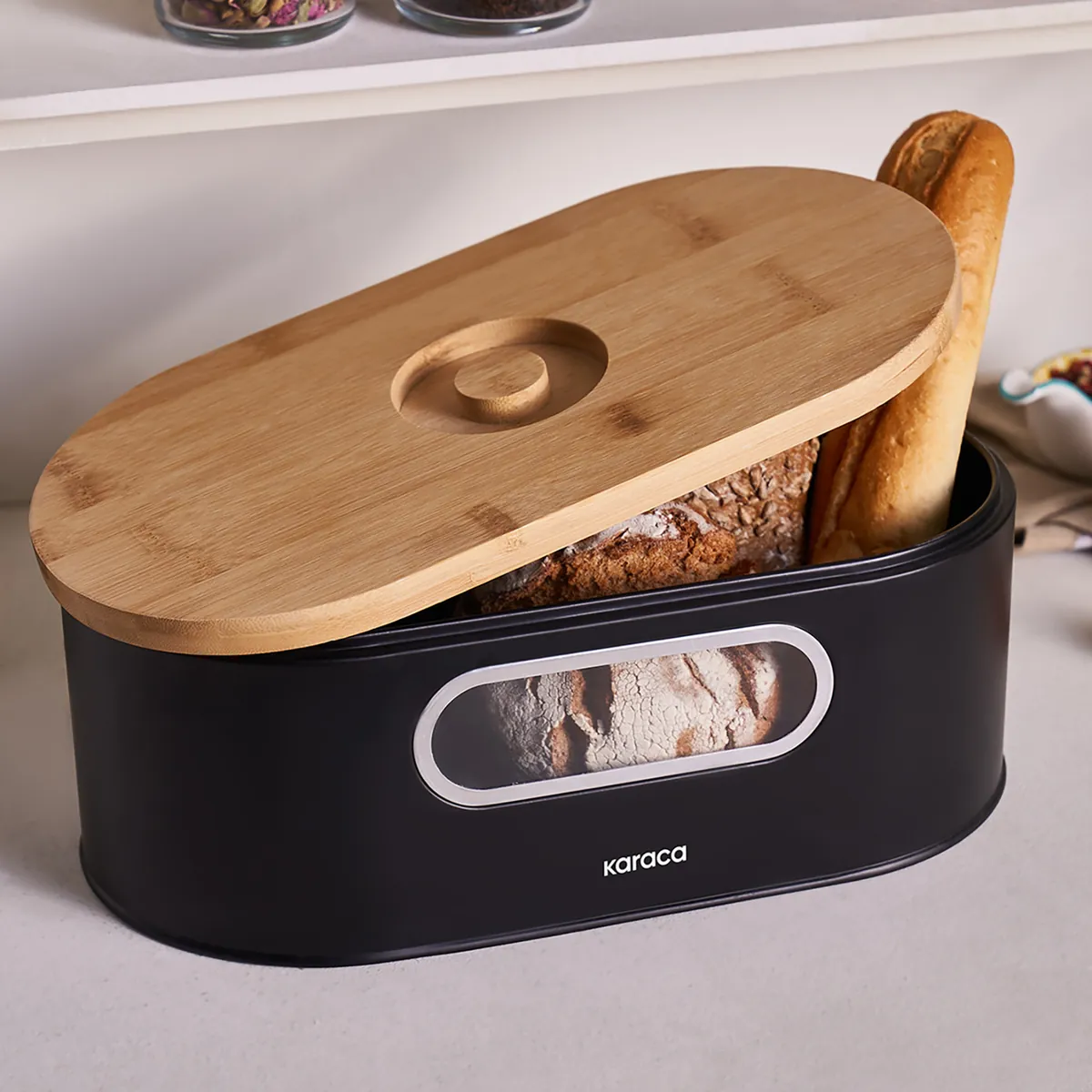 Karaca Stream 2in1 Brotkasten/Schneidebrett Schwarz