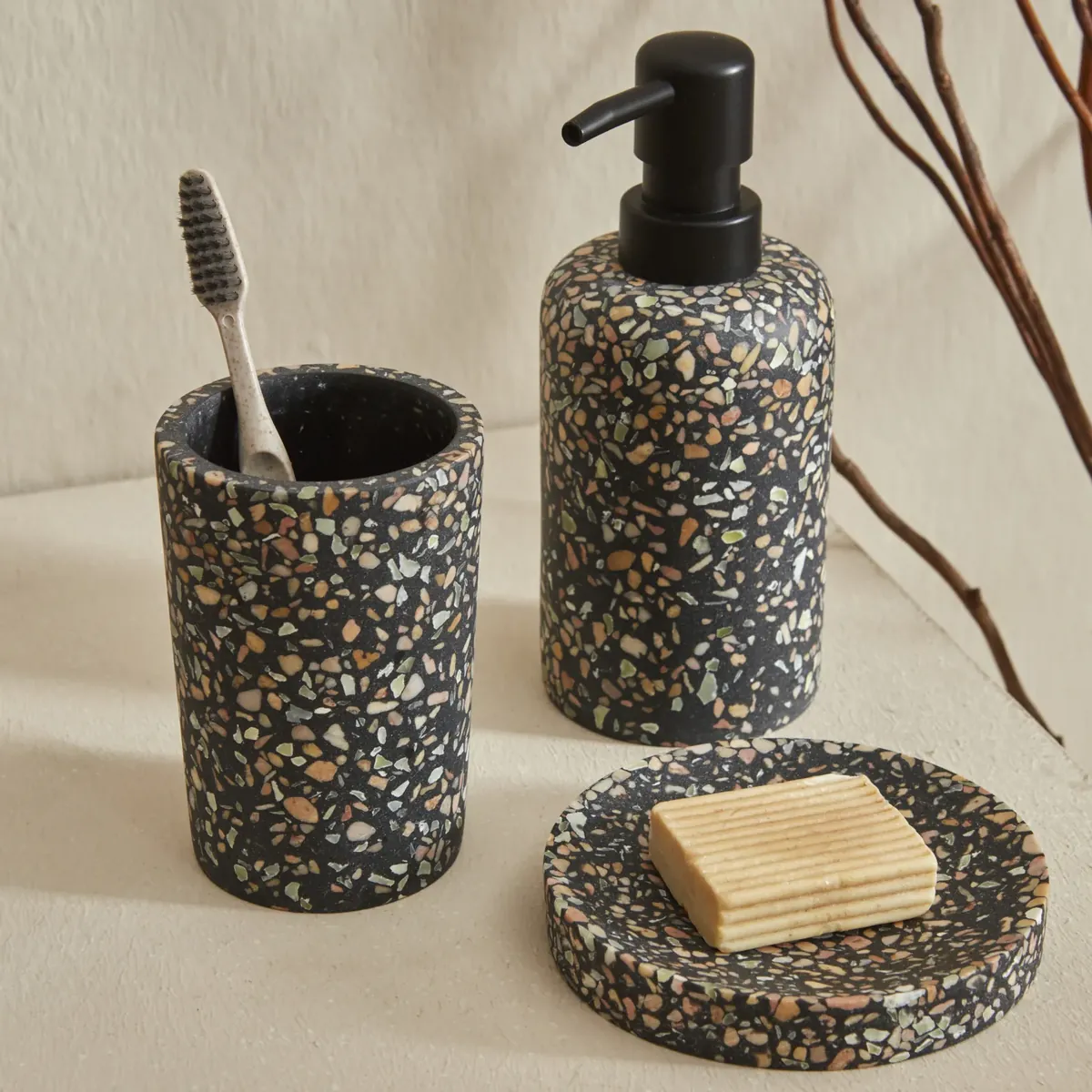 Karaca Home Elera 3-teiliges Badzubehör Set Schwarz