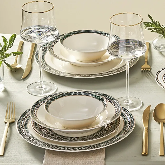 Karaca Elegance Bone Cordoba 53-teiliges Tafelservice für 12 Personen, Gold