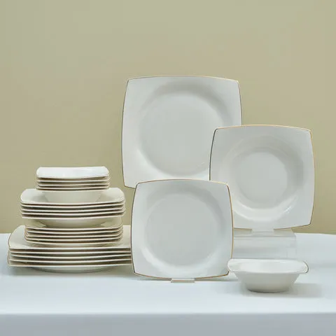 Karaca Square Bone China Mensa 24-teiliges Geschirrset für 6 Personen, Gold