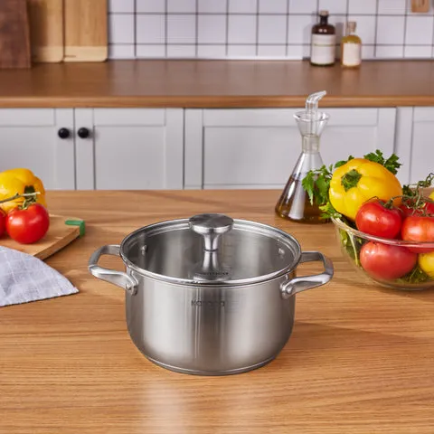 Karaca Elite Edelstahl-Induktions-Kochtopf mit Deckel, 20 cm, Silber