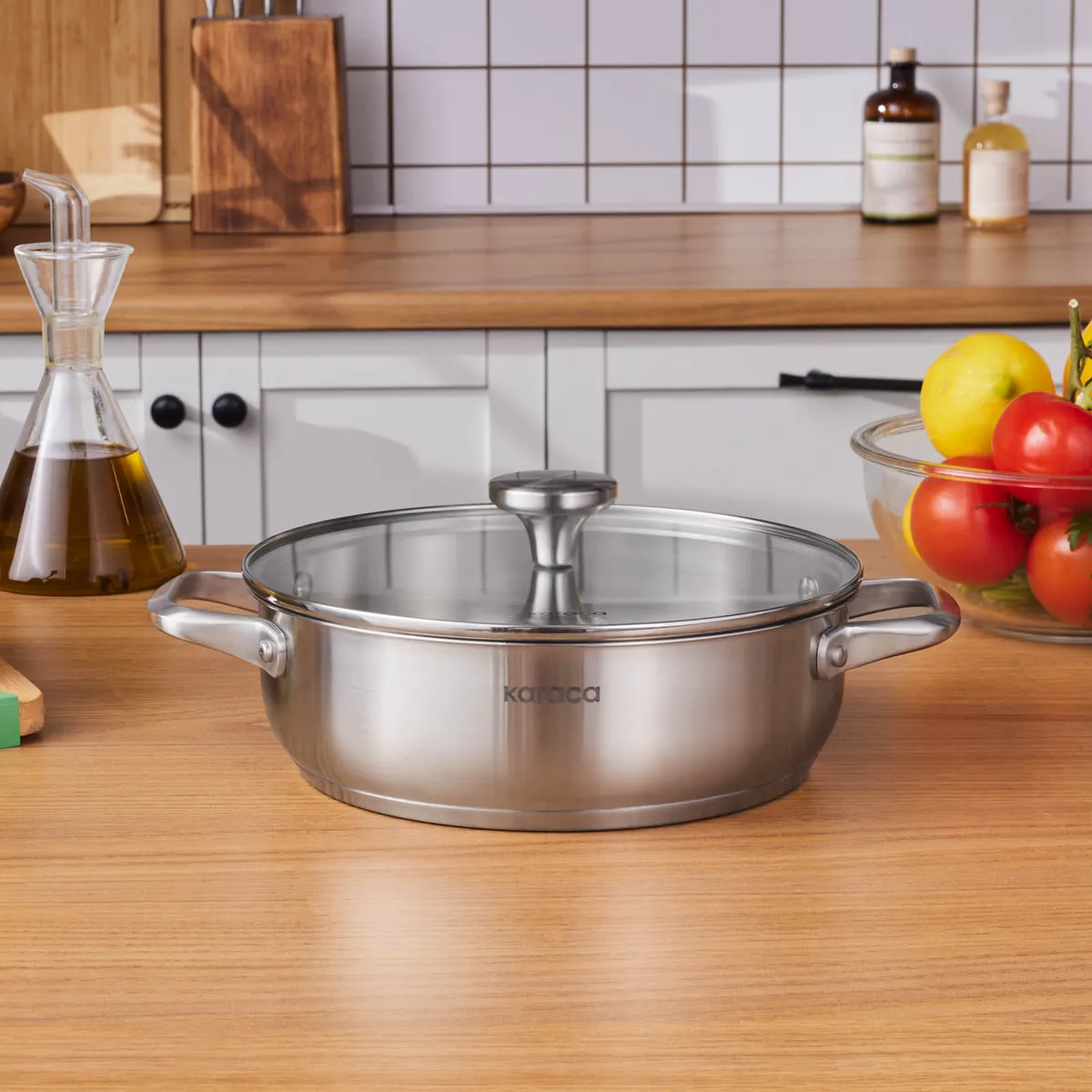 Karaca Elite Edelstahl-Kasserolle Flach 24 cm 3 L