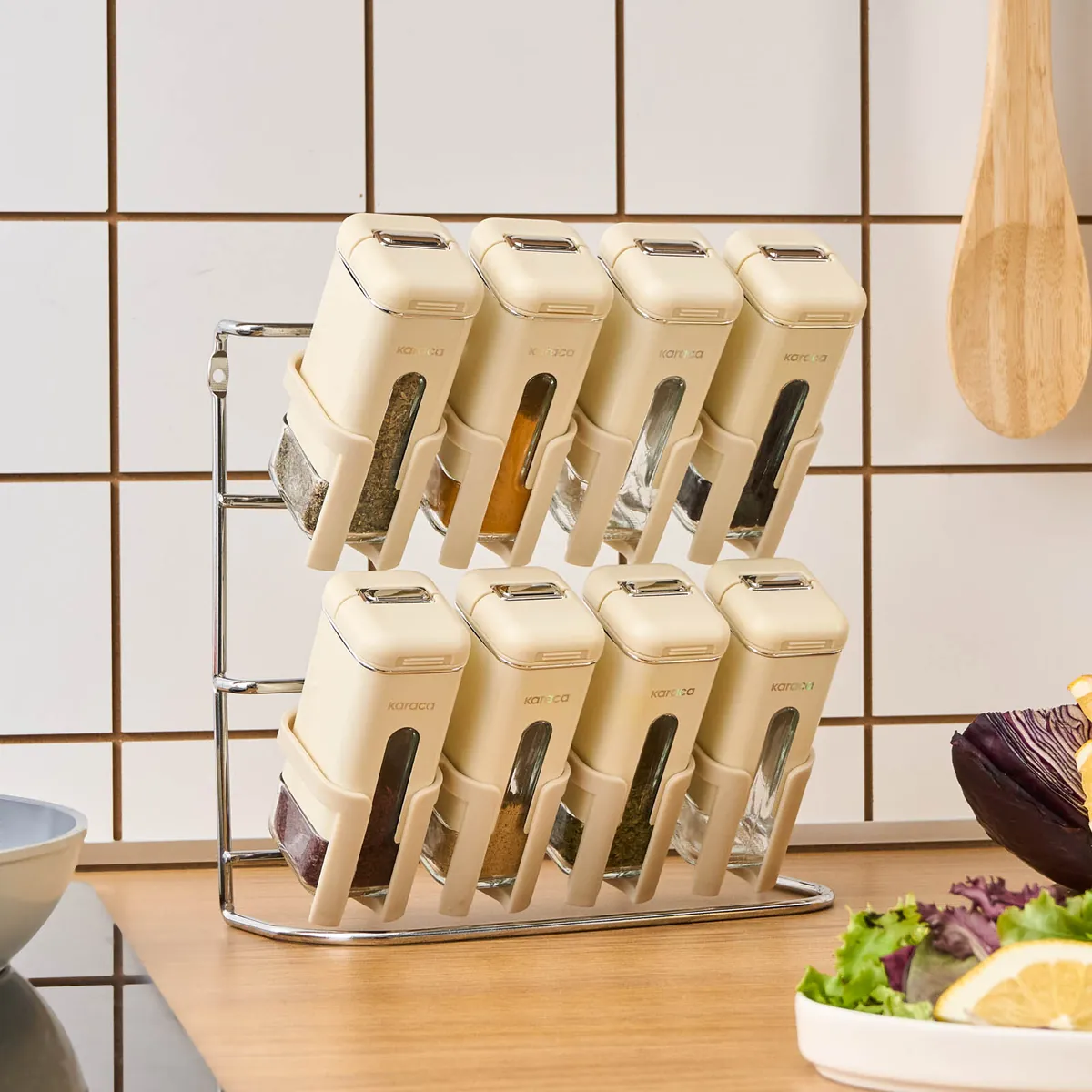 Karaca Luminous, 9-teiliges Gewürzgläser-Set, Creme