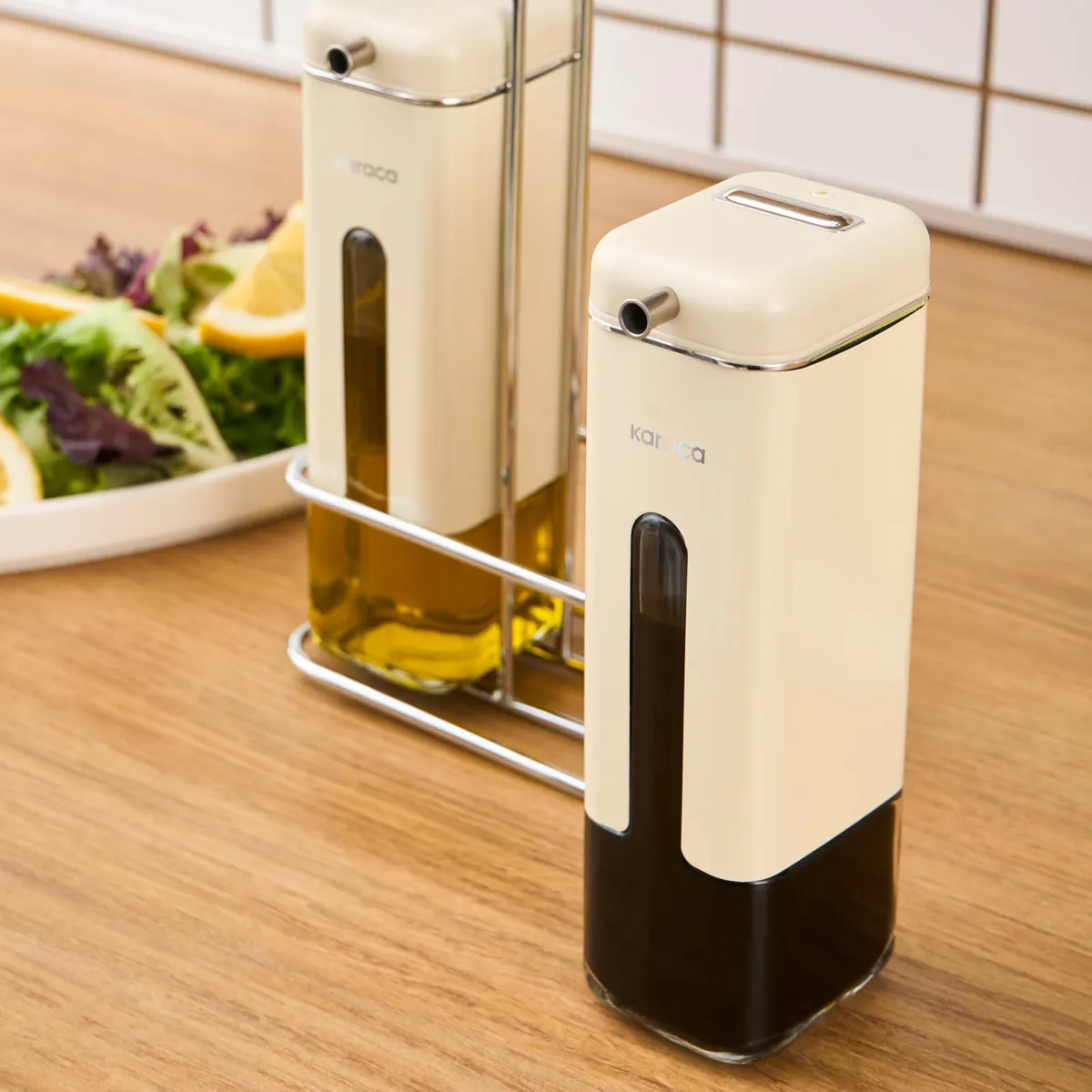 Karaca Luminous, 3-teilige Öl- und Essigflasche, Inox