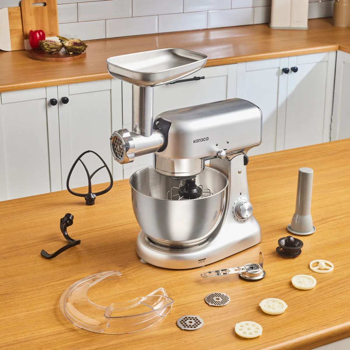 Karaca Multicast Plus Gießen Hackfleisch Mahlen / Wurst Wurst / Kibbeh / Cookie Apparat Teig Kneten Maschine Silber 5Lt