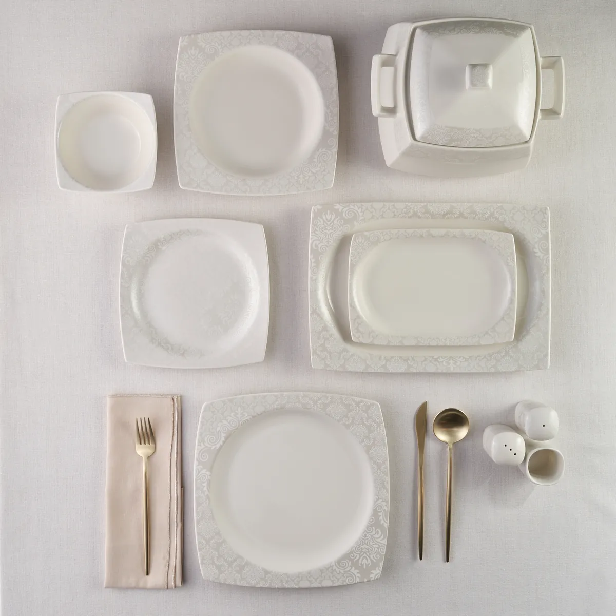 Karaca Square Bone Bridal 60-teiliges Tafelservice für 12 Personen