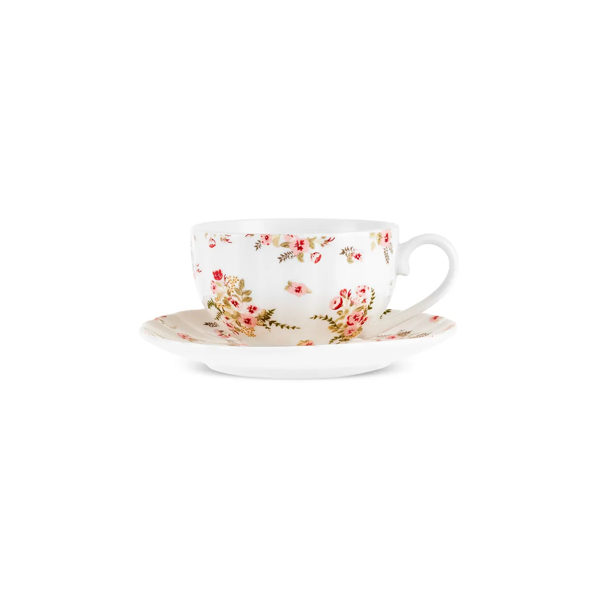 Karaca Blossom Bone-China Teetassen- und Untertassen-Set, 12-teilig, für 6 Personen, 220 ml, Rot