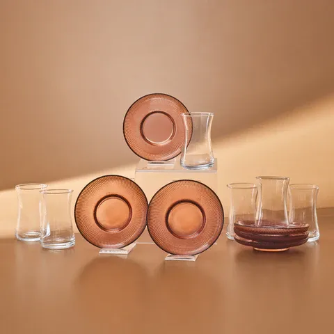 Karaca Juliet Mocha Mousse 12-teiliges Teegläser-Set für 6 Personen, 170 ml