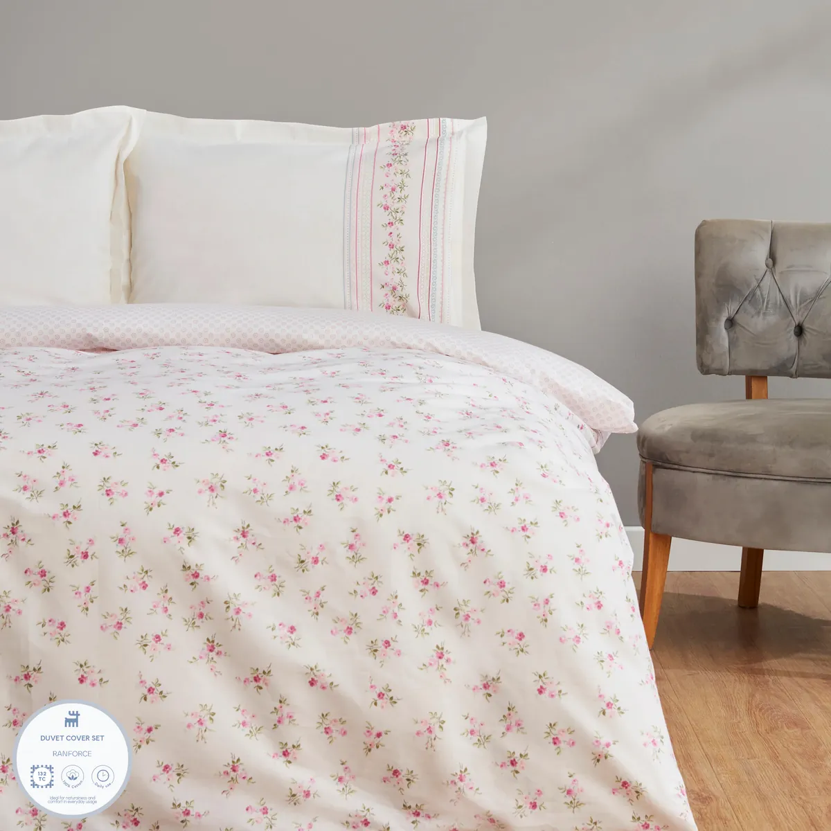Karaca Glen Doppel Bettwäscheset 100% Baumwolle Rosa 200x220 Cm