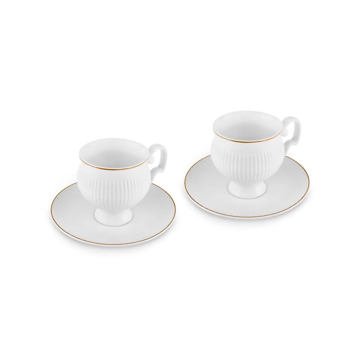 Karaca Malta Bone-China Teetassen-Set mit Untertassen, 4-teilig, für 2 Personen, 210 ml, Gold-Weiß.