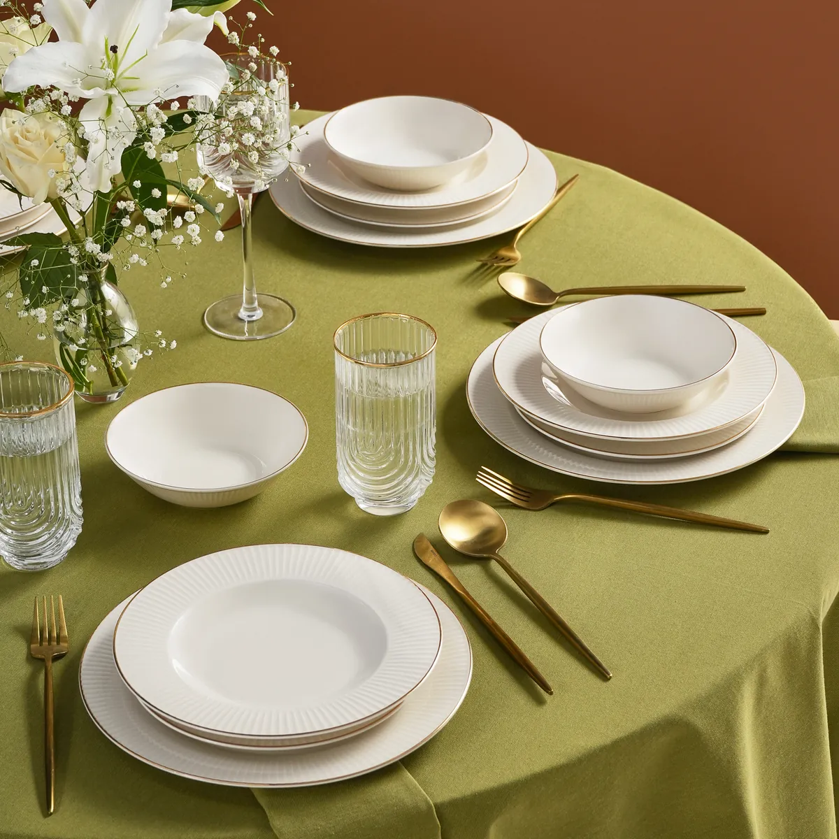 Karaca Stream Bone Massimo 24 Teiliges Gold Essgeschirr Set