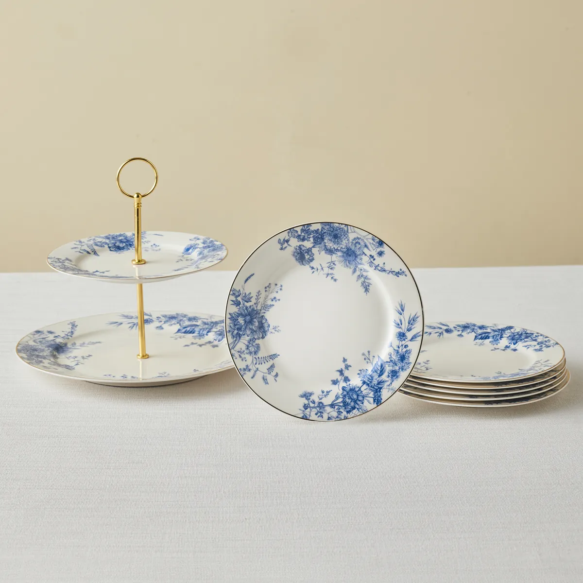 Karaca Delft 8-teiliges Bone-China Servierset für 6 Personen, Blau