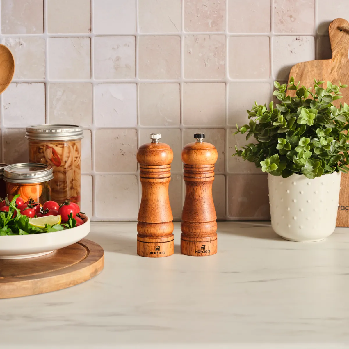 Karaca Naturegrind 2-teiliges Holz Gewürzmühle Set
